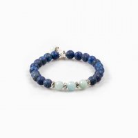 Bracelet élastique lapis-lazuli et aigue-marine 
