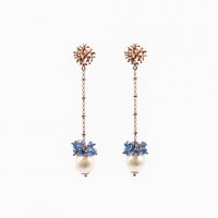 Boucles d'oreilles Flower perle de culture et saphir bleu 