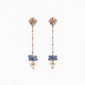 Boucles d'oreilles Flower perle de culture et saphir bleu 