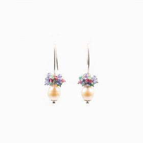 Boucles d'oreilles Flower, perle, émeraude, tanzanite et tourmaline 